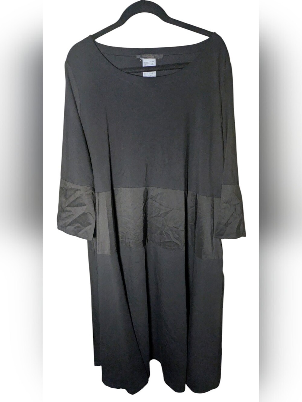 Marina Rinaldi Black Mixed Media Jersey Poplin Dress L 16/18 NWOT